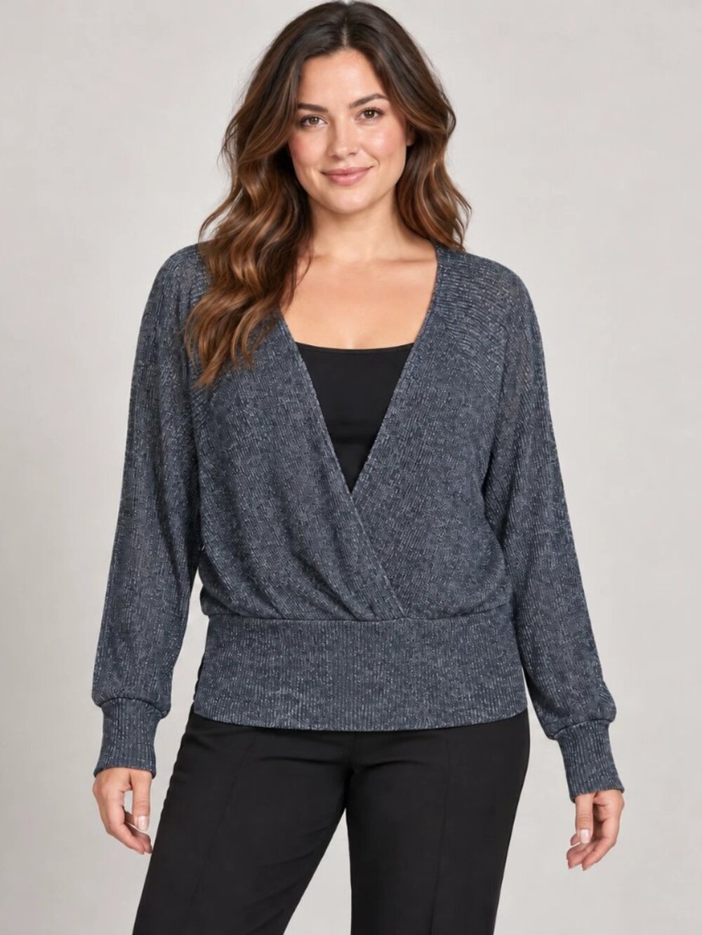 Anthropologie Gray Marled Crossover Faux Wrap Knit Sweater Top L NWT Cozy Chic